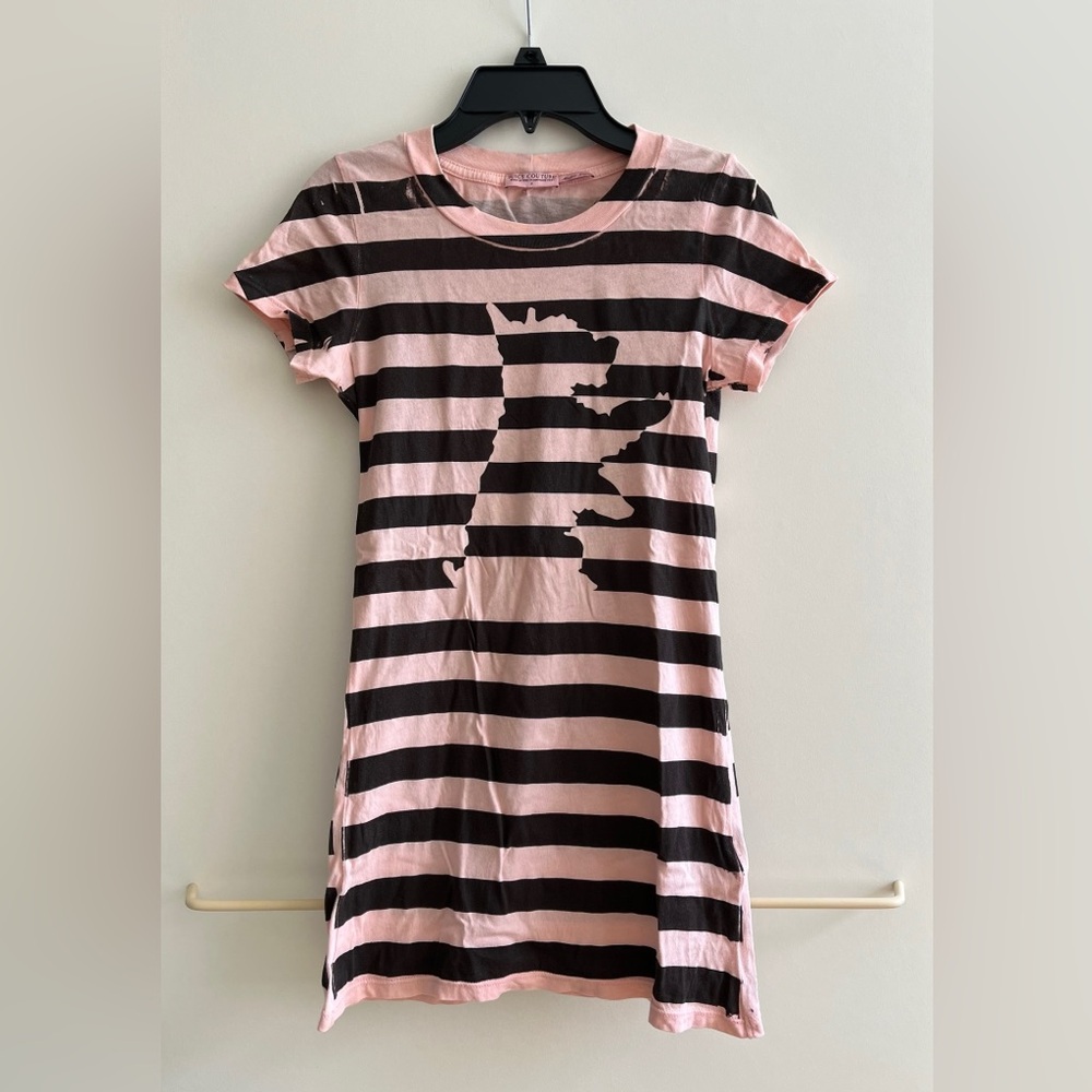 Juicy Couture Stripe Scottie Dog Long Tee Tshirt Graffiti Brown XS 0 2 P Junior